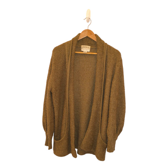 Vintage Boucle Oversized Large Open Cardigan Oatmeal Brown Cozy Snuggly Unique - Picture 5 of 5